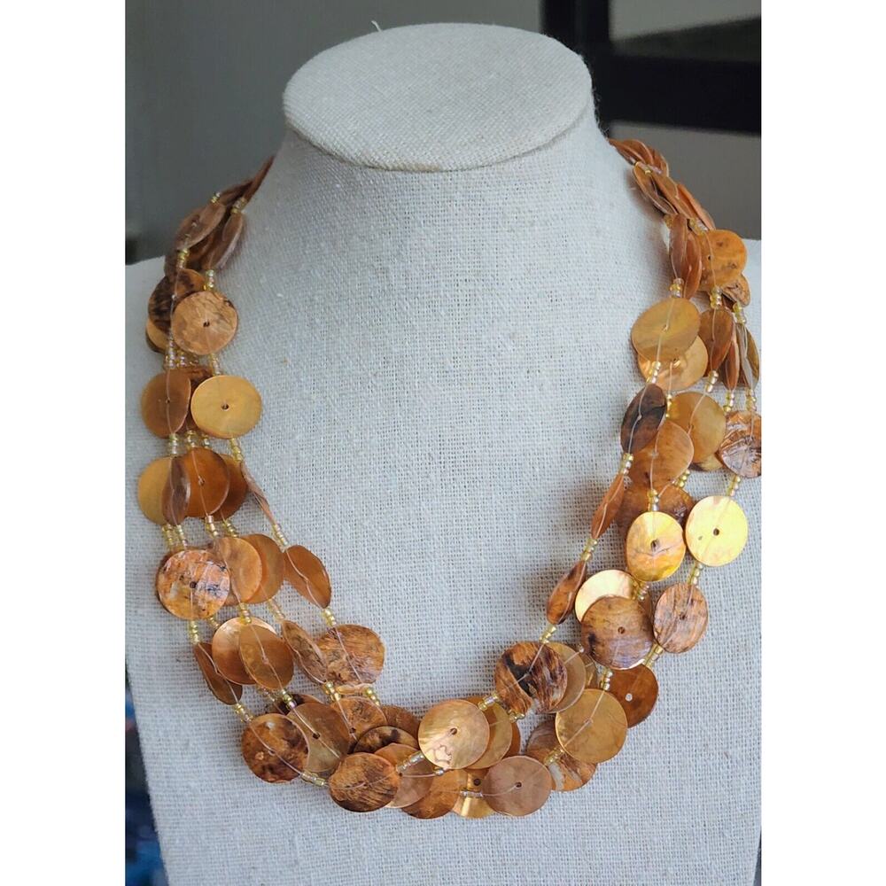 Necklace-Gold Toned Discs-Coin Look-Multi Strand